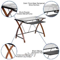 Work From Home Kit Glass Desk With Keyboard Tray, Ergonomic Mesh Office Chair