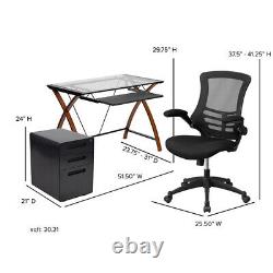 Work From Home Kit Glass Desk With Keyboard Tray, Ergonomic Mesh Office Chair