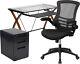 Work From Home Kit Glass Desk With Keyboard Tray, Ergonomic Mesh Office Cha