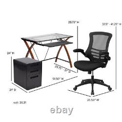 Work From Home Kit Glass Desk with Keyboard Tray, Ergonomic Mesh Office Cha