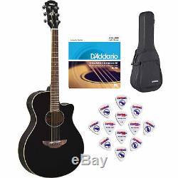 Yamaha APX600 Acoustic-Electric Guitar, Gloss Black with case, picks & strings