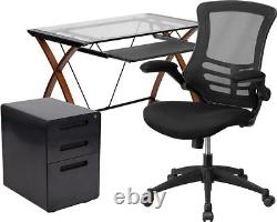 Travail De La Maison Kit Bureau En Verre Avec Plateau De Clavier, Ergonomic Mesh Bureau Chaise & F